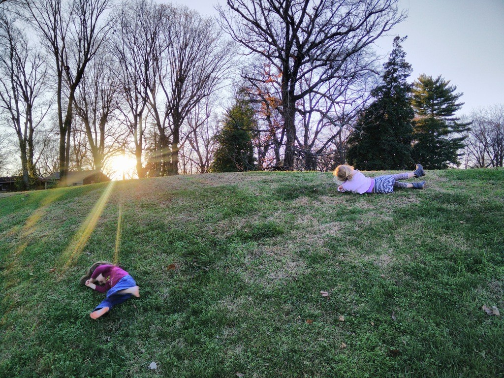 Rolling down the hill.